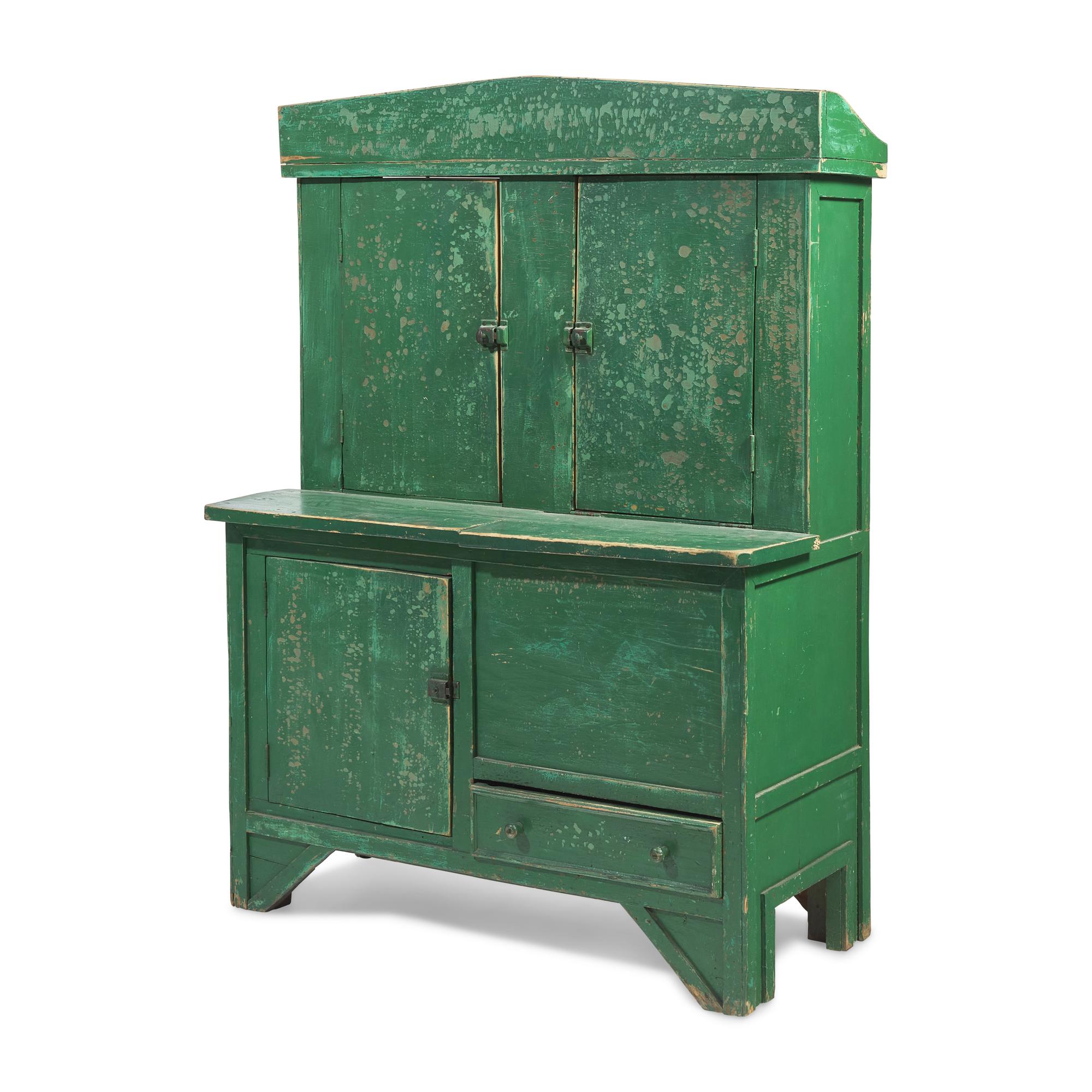 A Green-Painted Stepback Cupboard