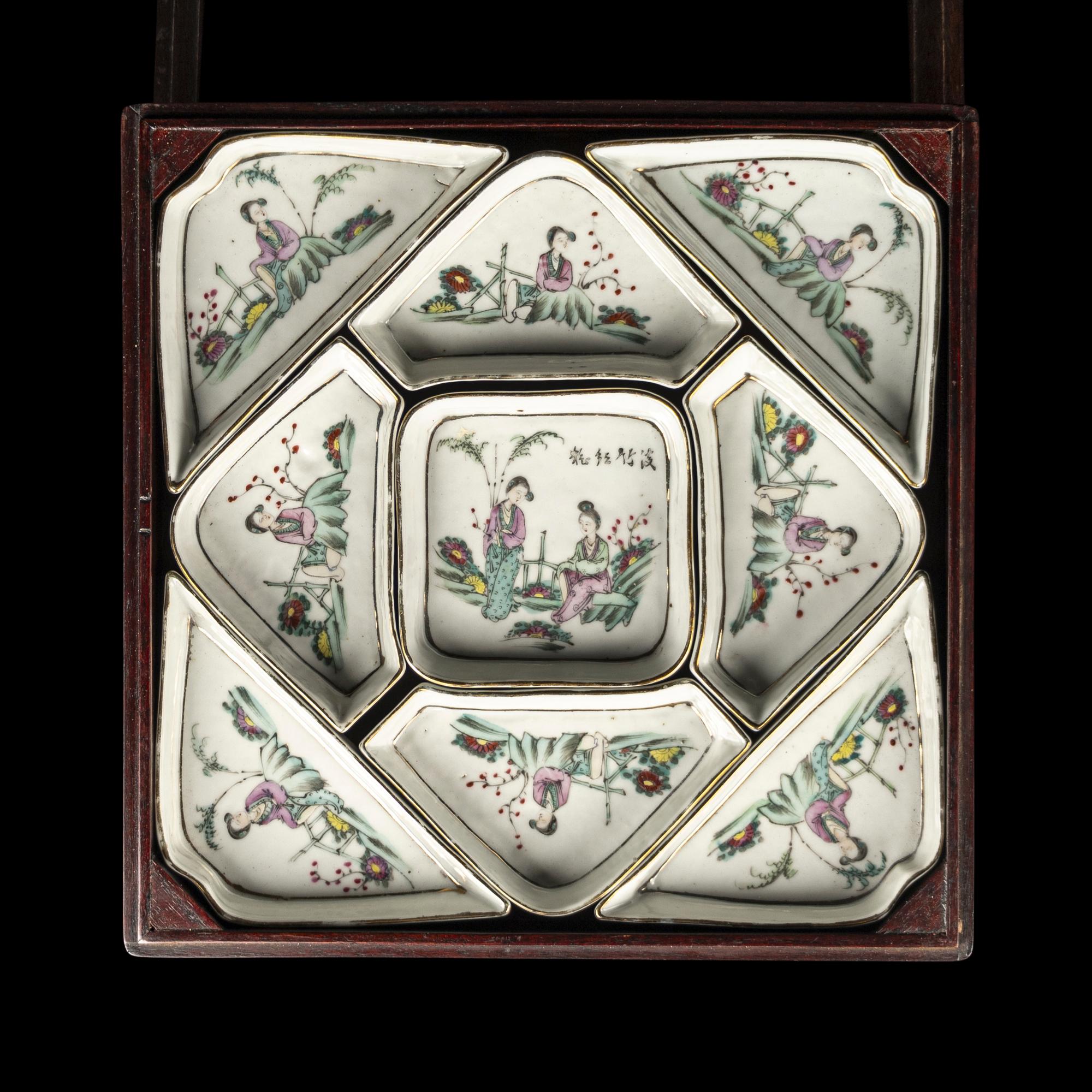 Two Chinese Famille Rose Porcelain Sweetmeats Sets