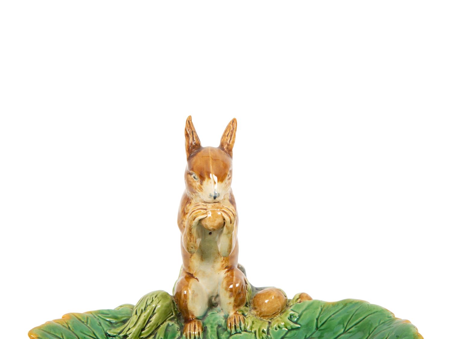 A Minton Majolica Squirrel Dish