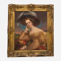 Attributed to Jacob Eichholtz (1776-1842) Portrait of a Fashionable Young Lady Wearing Feathered Hat