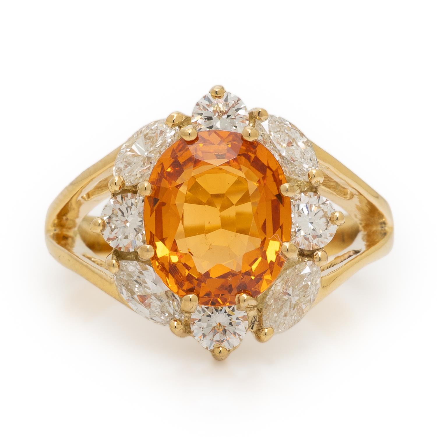 Spessartine Garnet, Diamond, and Yellow Gold Ring