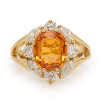 Spessartine Garnet, Diamond, and Yellow Gold Ring