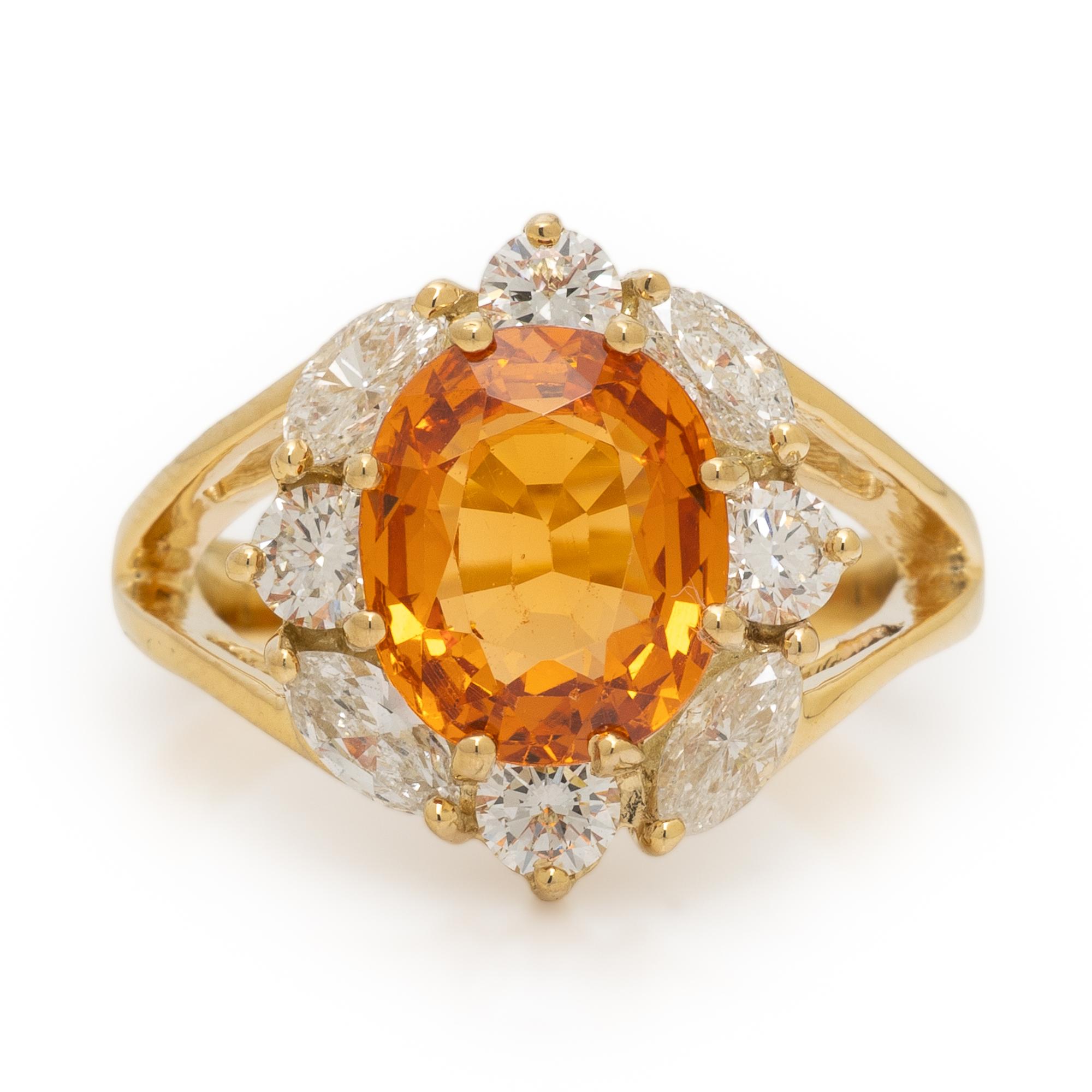Spessartine Garnet, Diamond, and Yellow Gold Ring