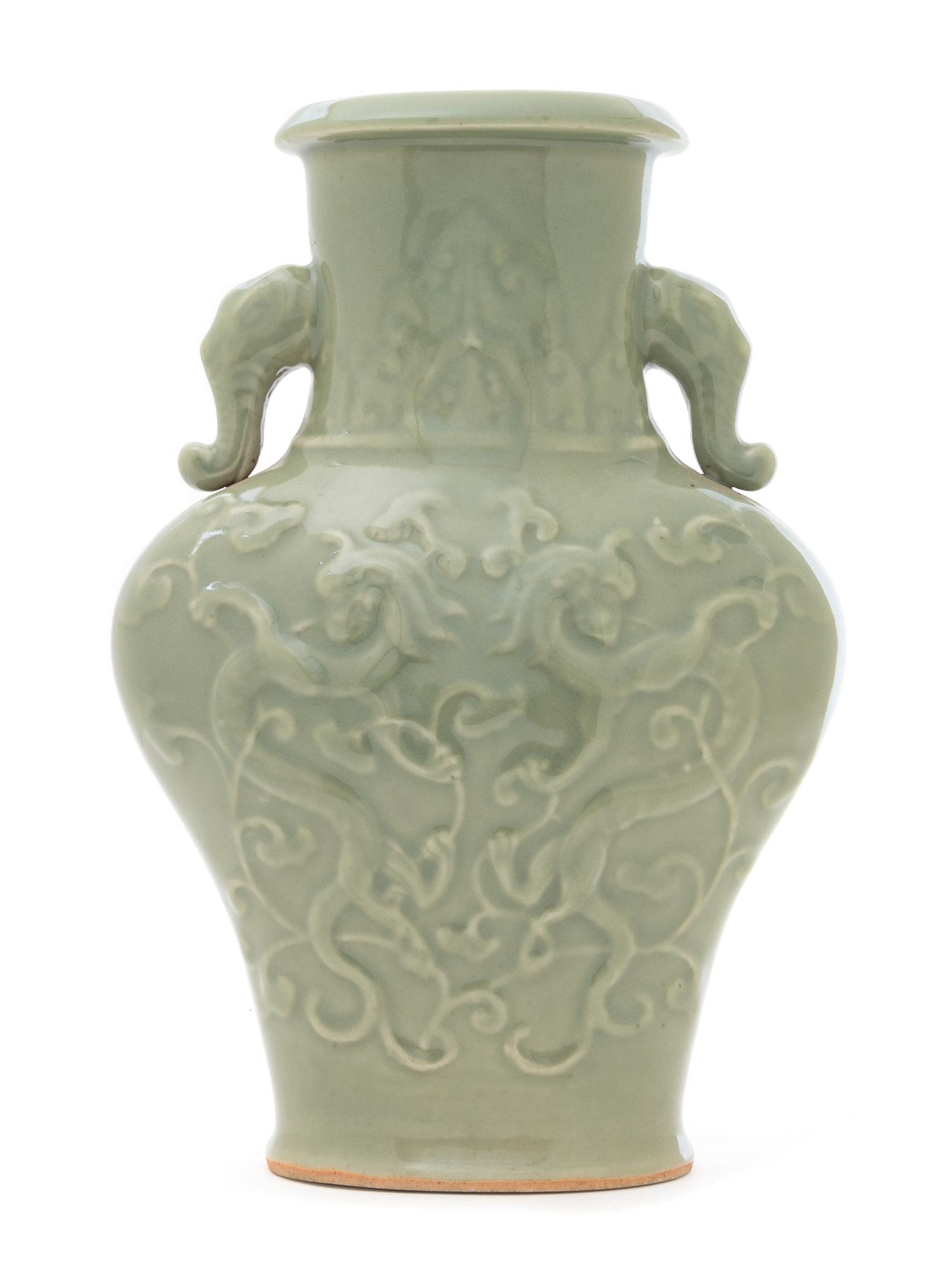 A Longquan Celadon Glazed Porcelain Vase Height 11 inches.