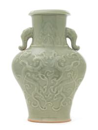A Longquan Celadon Glazed Porcelain Vase Height 11 inches.