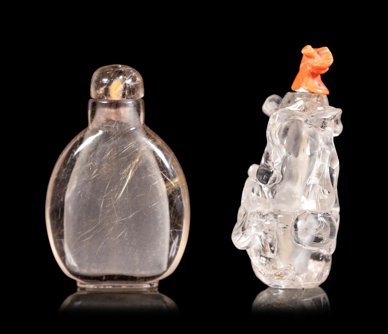 Two Carved Quartz Snuff Bottles