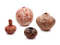 Four Pueblo Vessels, with Sgraffito Decoration