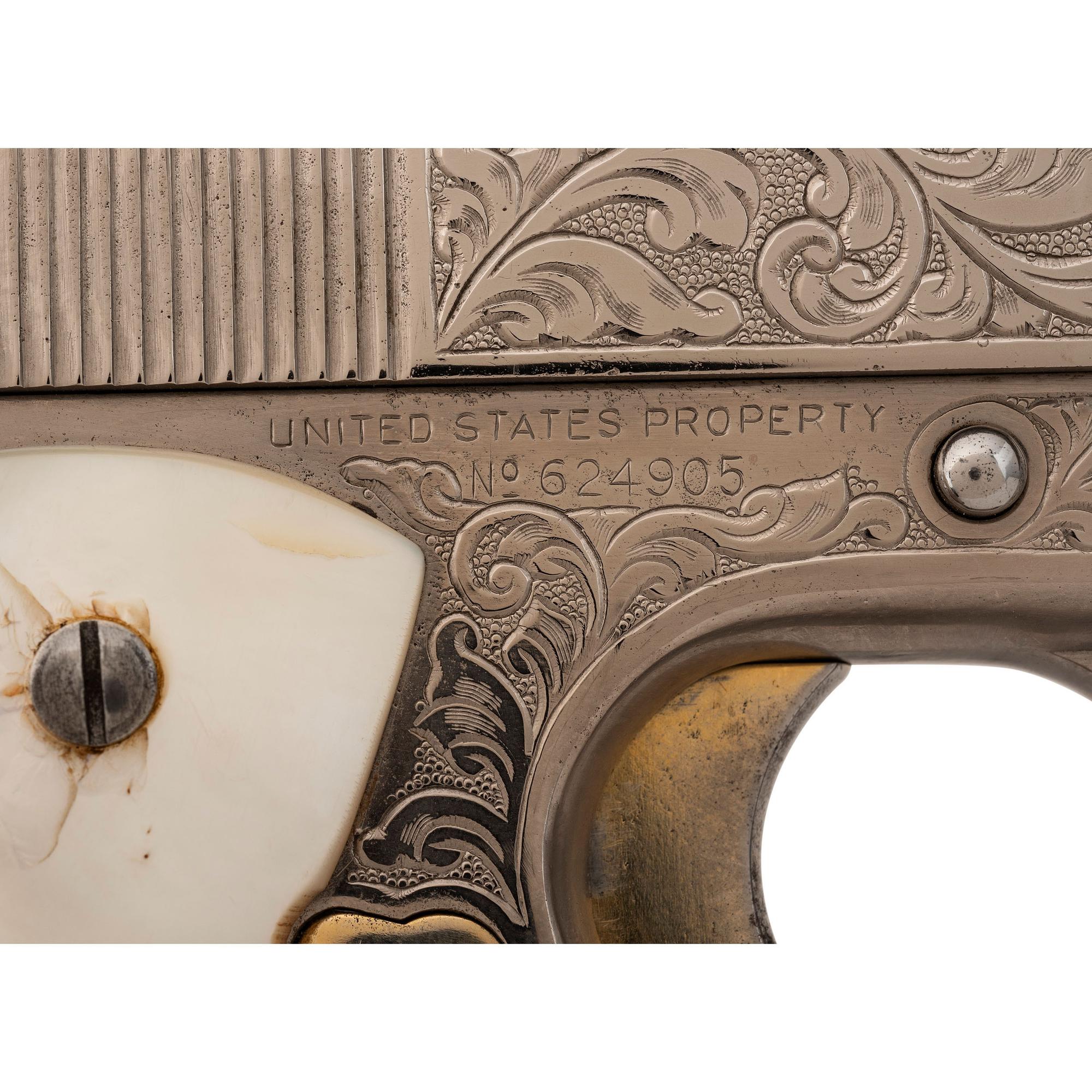 ** Engraved and Refinished Nickel Plated Colt US Model 1911 Pistol with Pearl Grips