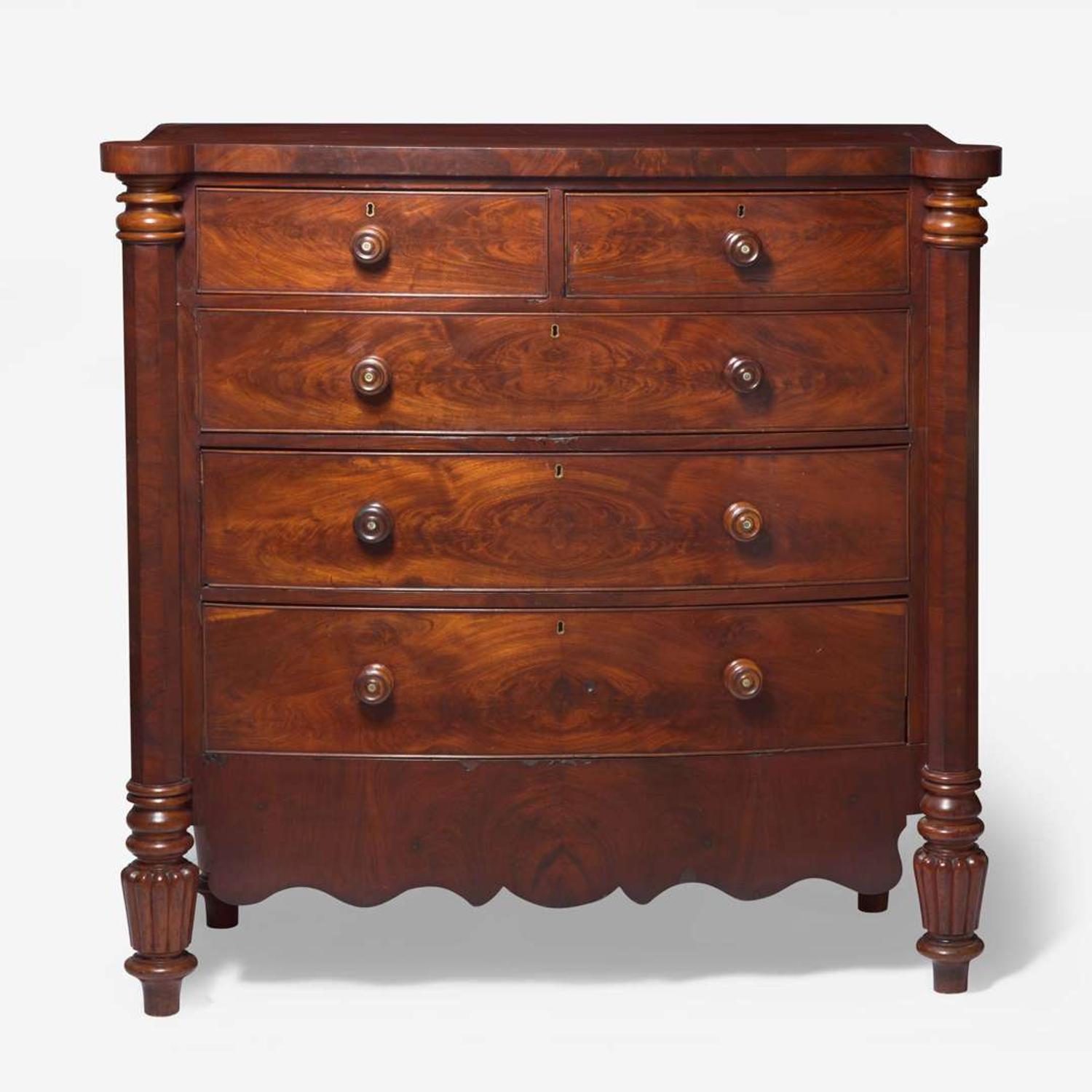 A Classical figured mahogany bowfront chest of drawers, circa 1830
