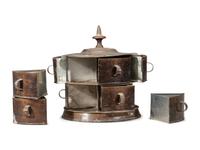 A Pressed Sheet Tin Twelve-Drawer Sewing Chest