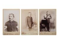 [LATE INDIAN WARS]. A group of 3 cabinet cards of soldiers in Santa Fe, NM and Leavenworth, KS.
