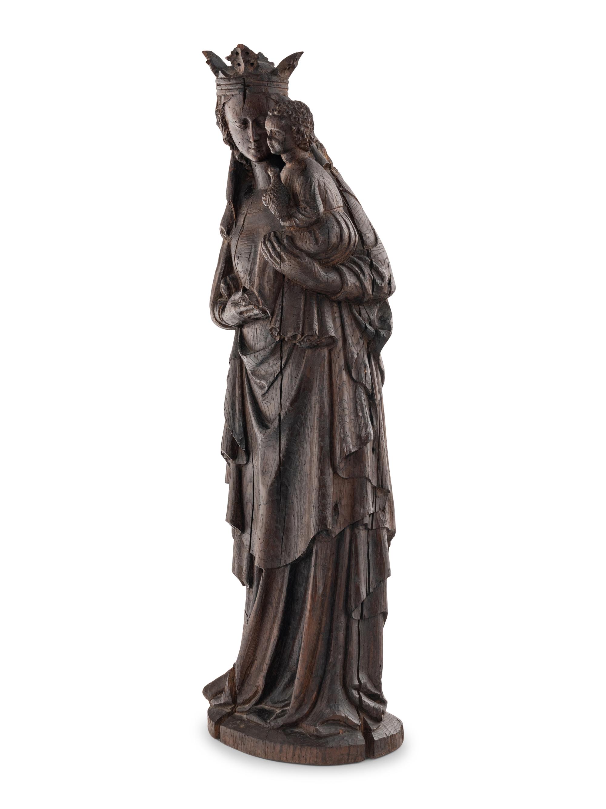 A Carved Oak Figural Group of the Madonna and Child