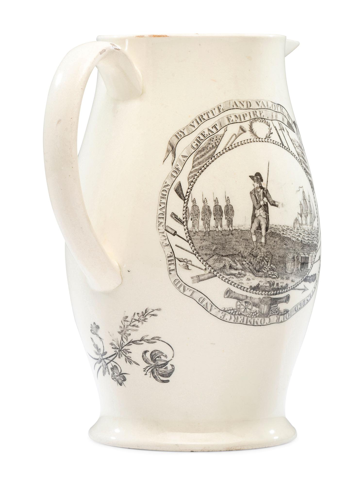 A Liverpool Transfer-Printed Creamware 'George Washington / By Virtue and Valour' Pitcher