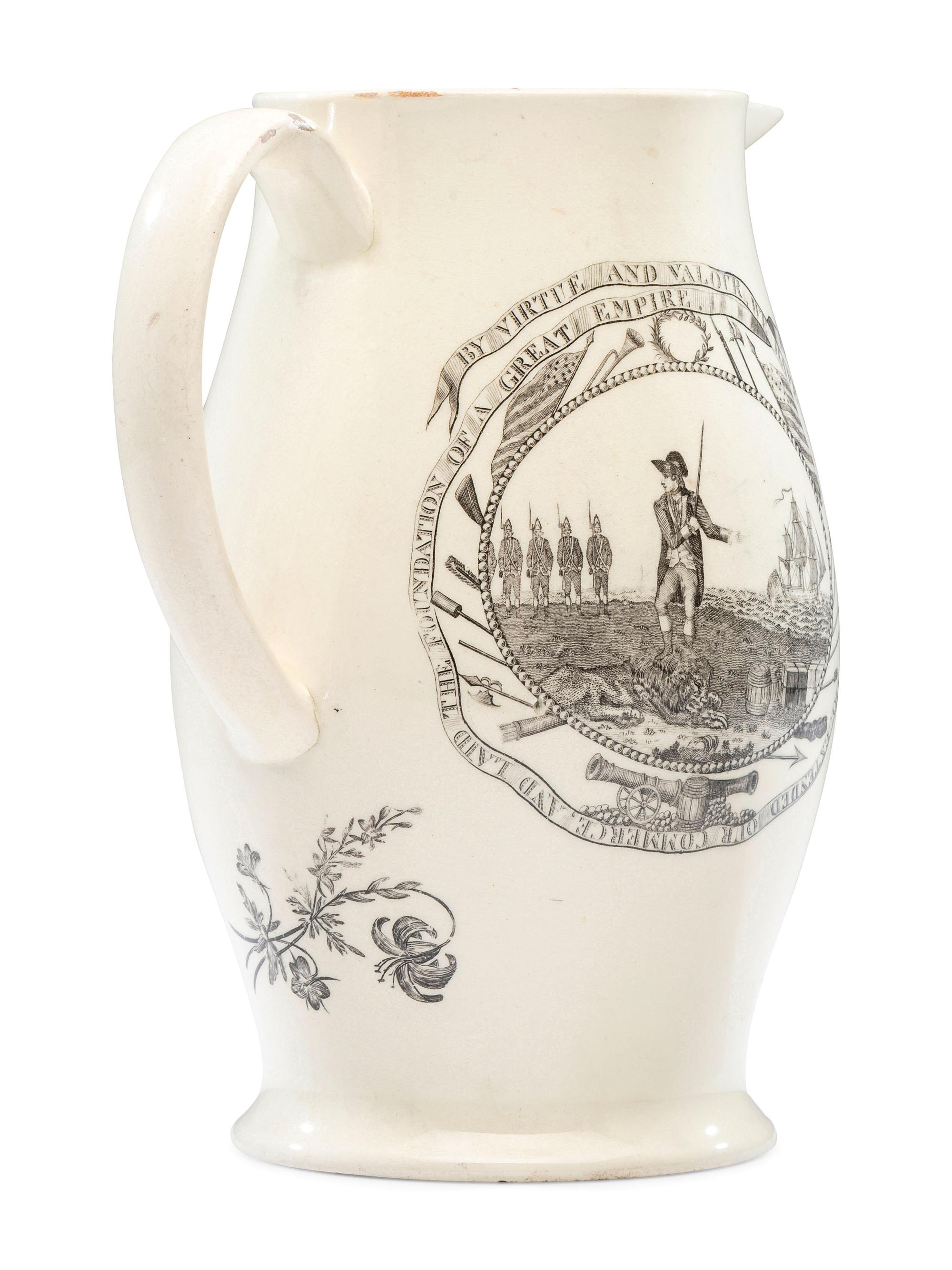 A Liverpool Transfer-Printed Creamware 'George Washington / By Virtue and Valour' Pitcher