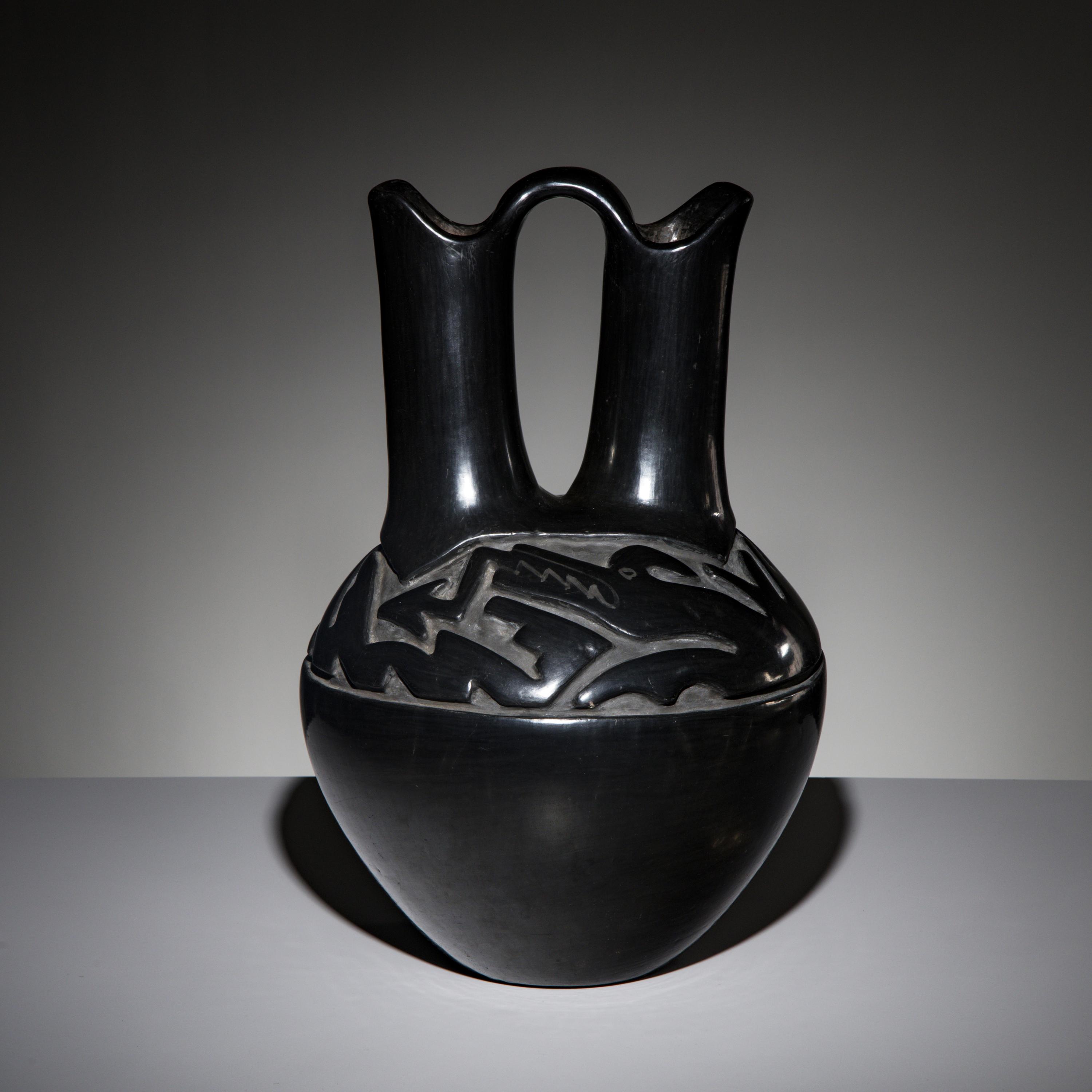 Margaret Tafoya (Santa Clara, 1904-2001) — Carved Blackware Pottery Wedding Vase