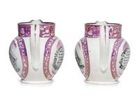 A Pair of Sunderland Luster Inscribed Jugs, Possibly for Marriage