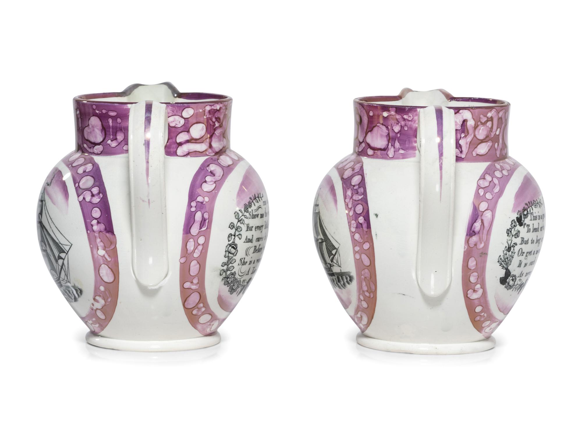 A Pair of Sunderland Luster Inscribed Jugs, Possibly for Marriage