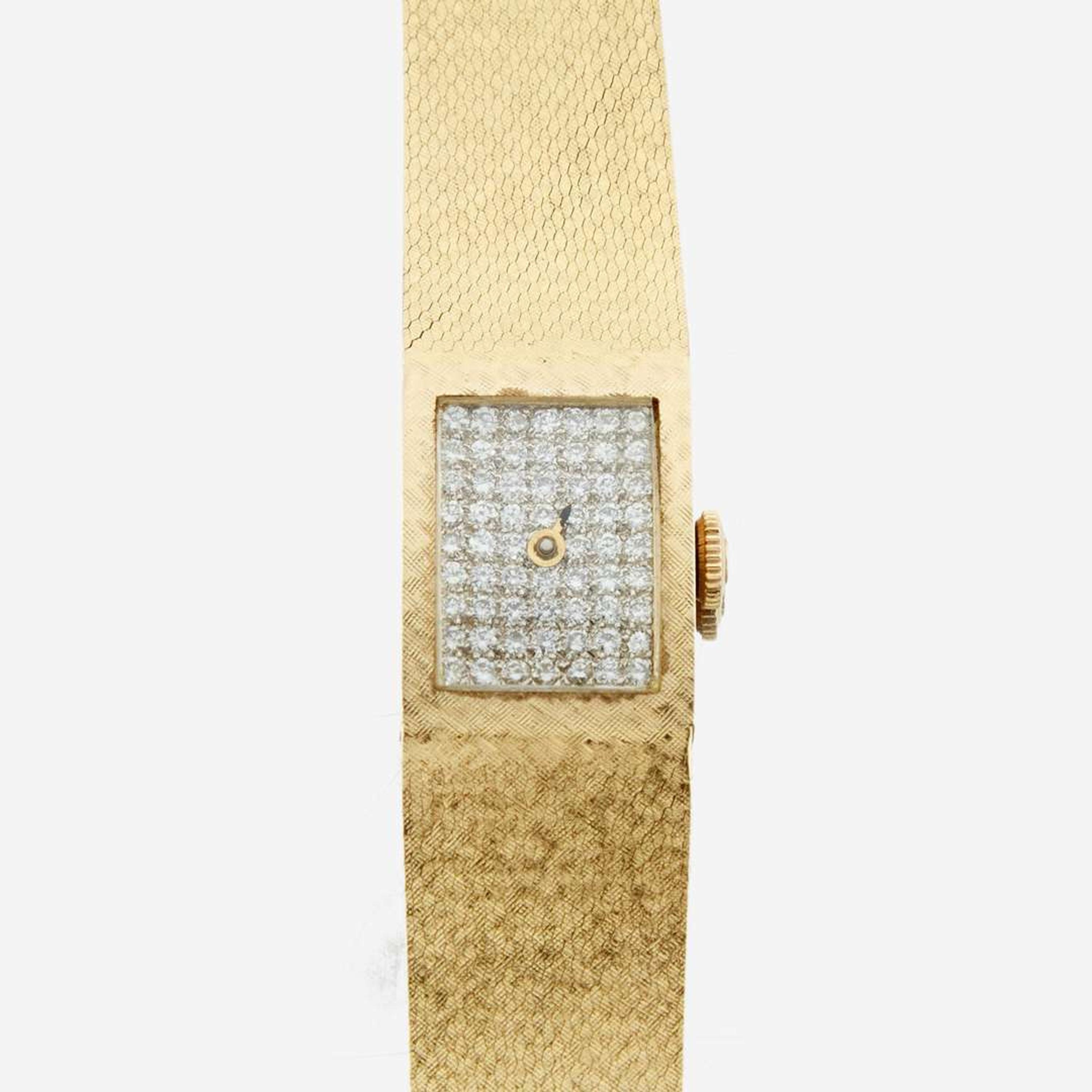 A lady's gold and diamond bracelet wristwatch, Omega