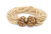 CULTURED PEARL AND DIAMOND BRACELET