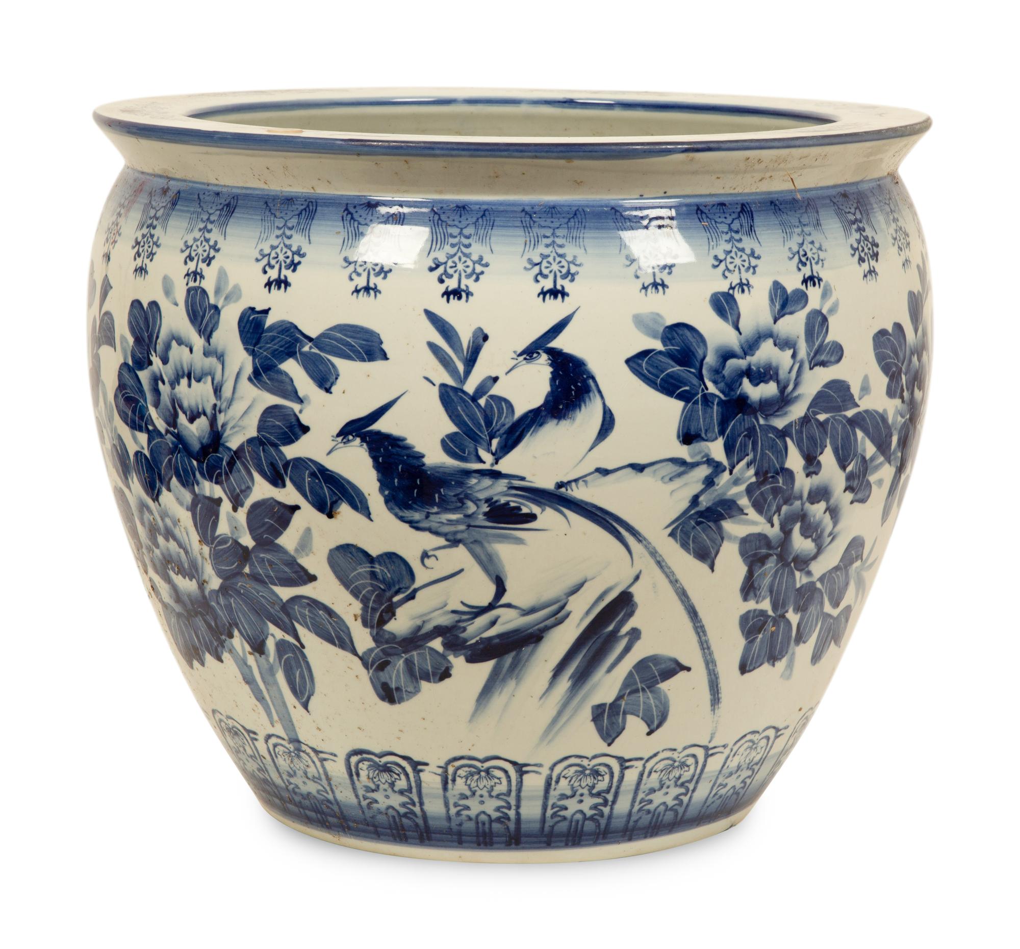 Three Chinese Blue and White Porcelain Fishbowl Jardinieres