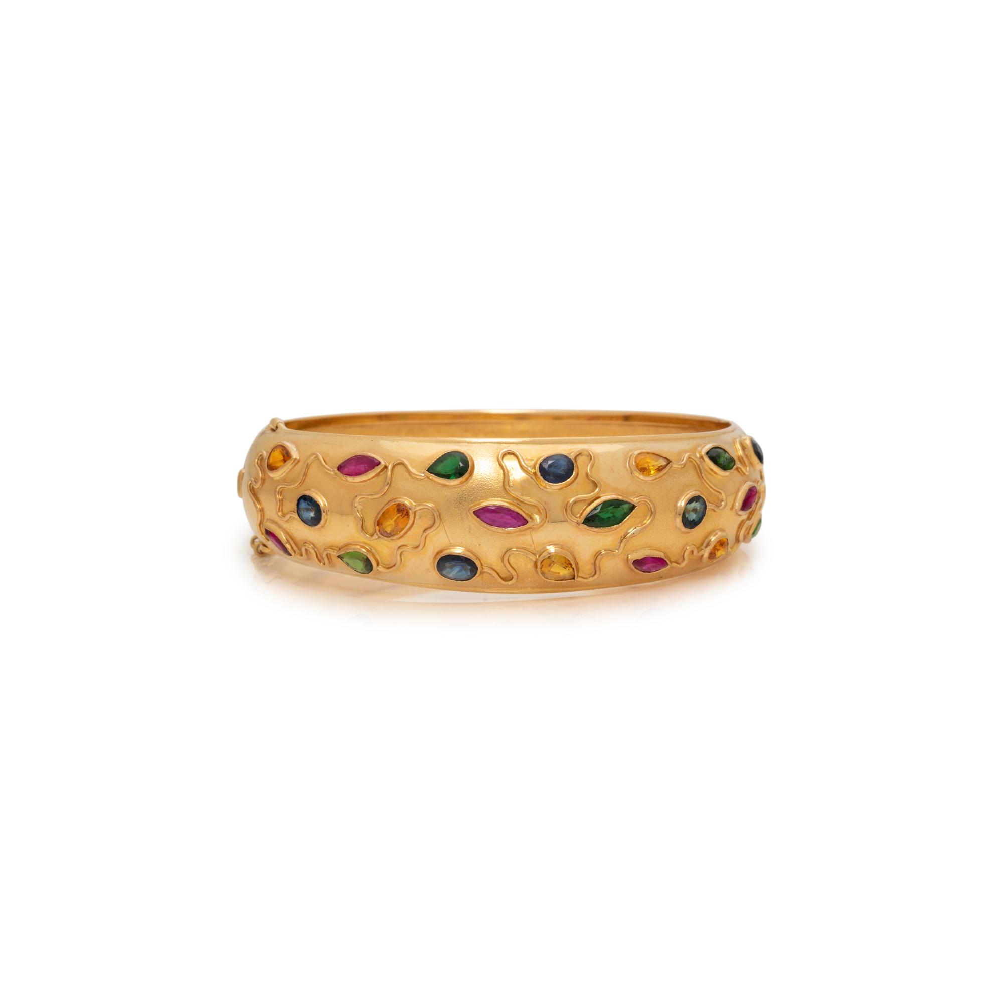 MULTI-COLORED GEMSTONE AND GOLD BANGLE BRACELET