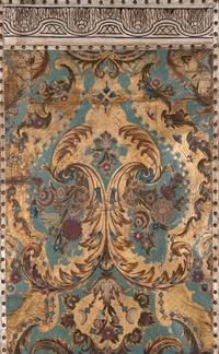 A Set of Five Continental Painted Leather Panels