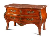 A Régence Style Gilt Bronze Mounted Parquetry Marble-Top Commode