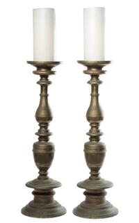 A Pair of Baroque Style Brass Prickets Height 33 1/2 inches.