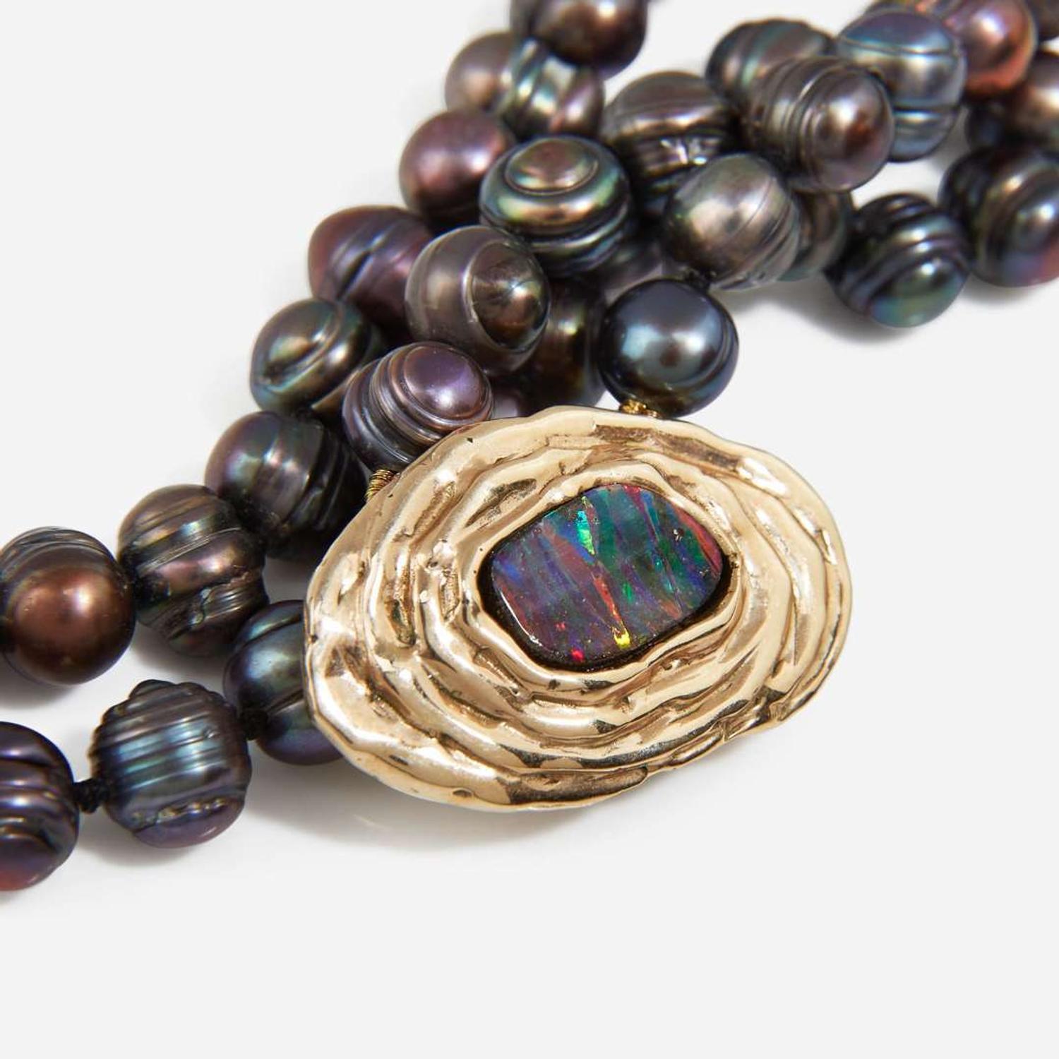 A Black Pearl and Opal Necklace