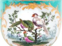 Three Meissen Painted and Parcel Gilt Porcelain Cup and Saucer Sets, a Covered Cup and Two Spoons