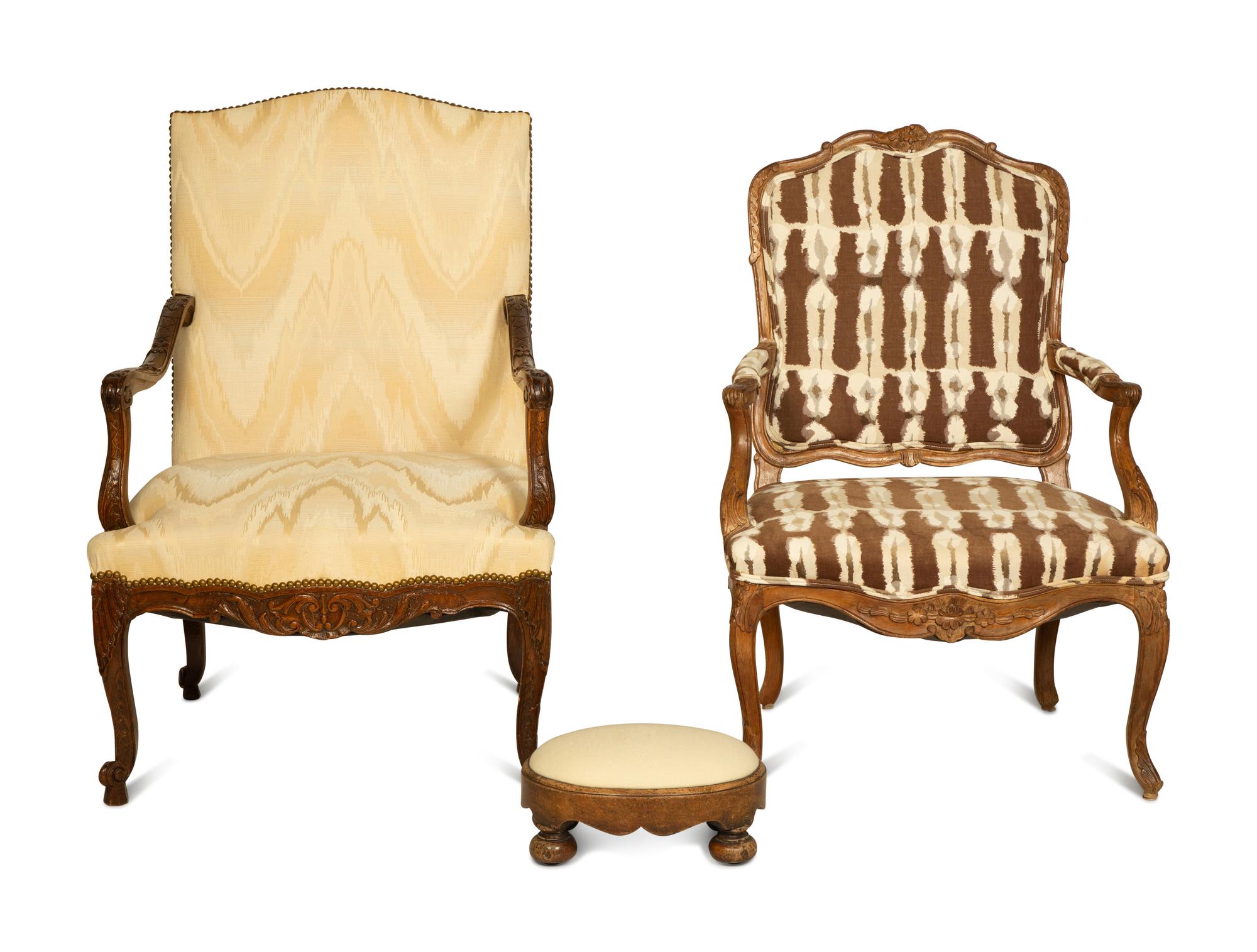 Two Régence Style Fauteuils and a Stool