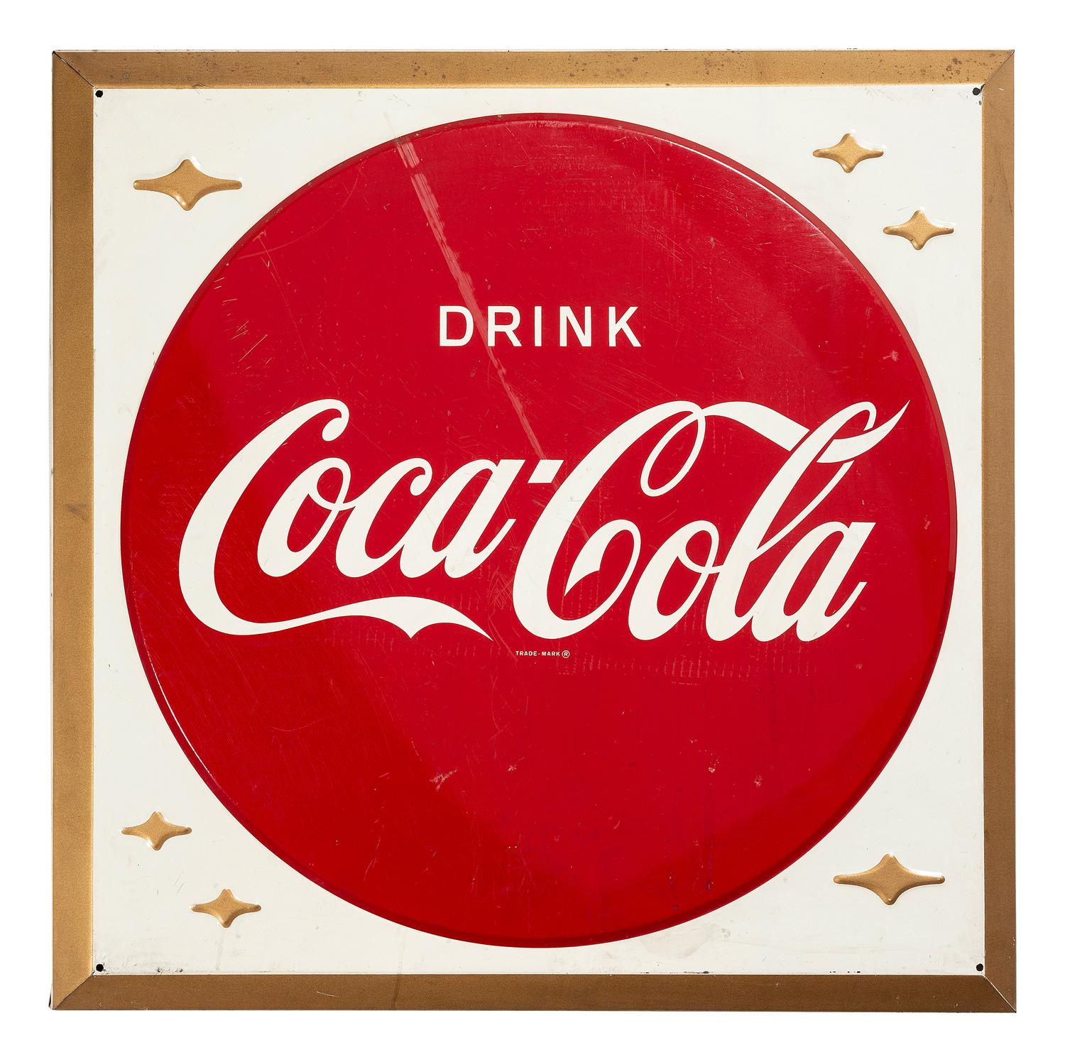 A Coca Cola Embossed Tin Advertising Sign