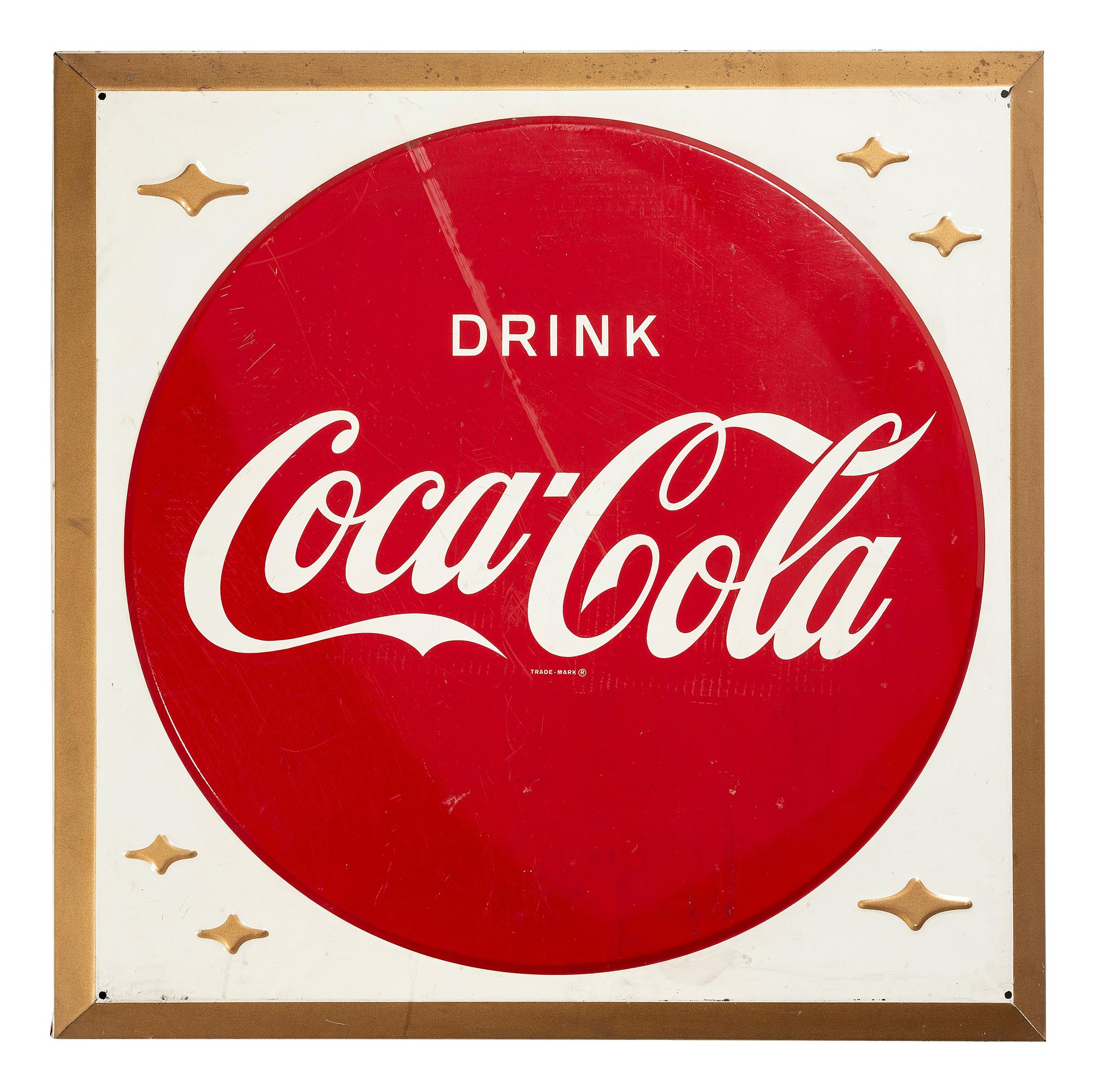 A Coca Cola Embossed Tin Advertising Sign