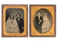 [EARLY PHOTOGRAPHY]. 4 half plate ambrotype portraits of couples highlighted by a newlywed bride and groom.