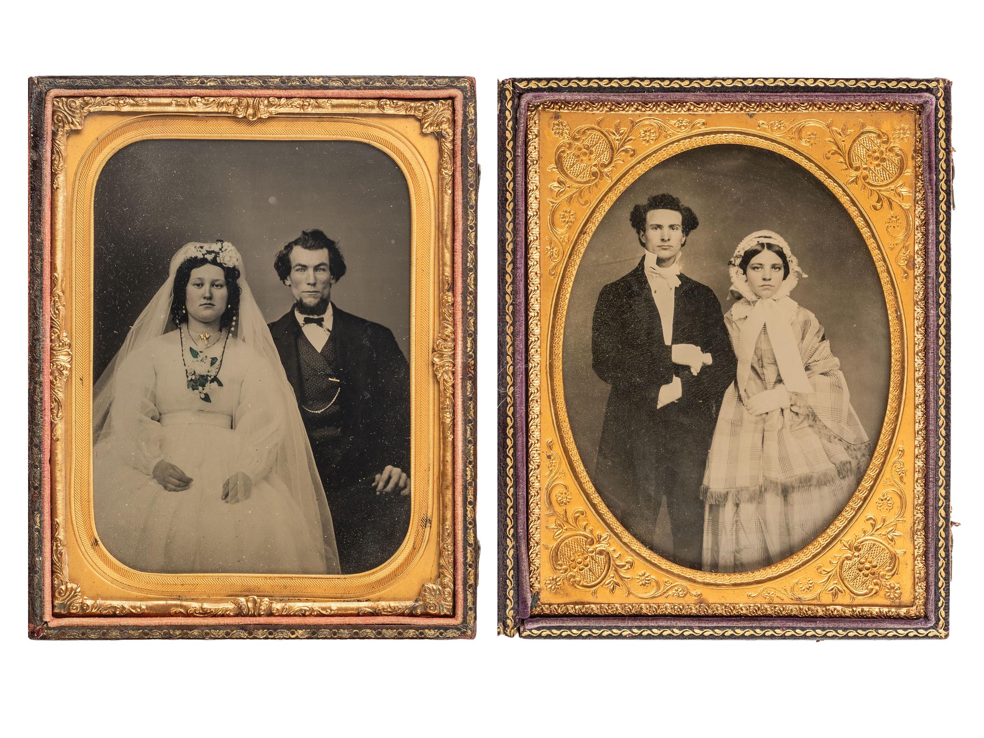 [EARLY PHOTOGRAPHY]. 4 half plate ambrotype portraits of couples highlighted by a newlywed bride and groom.