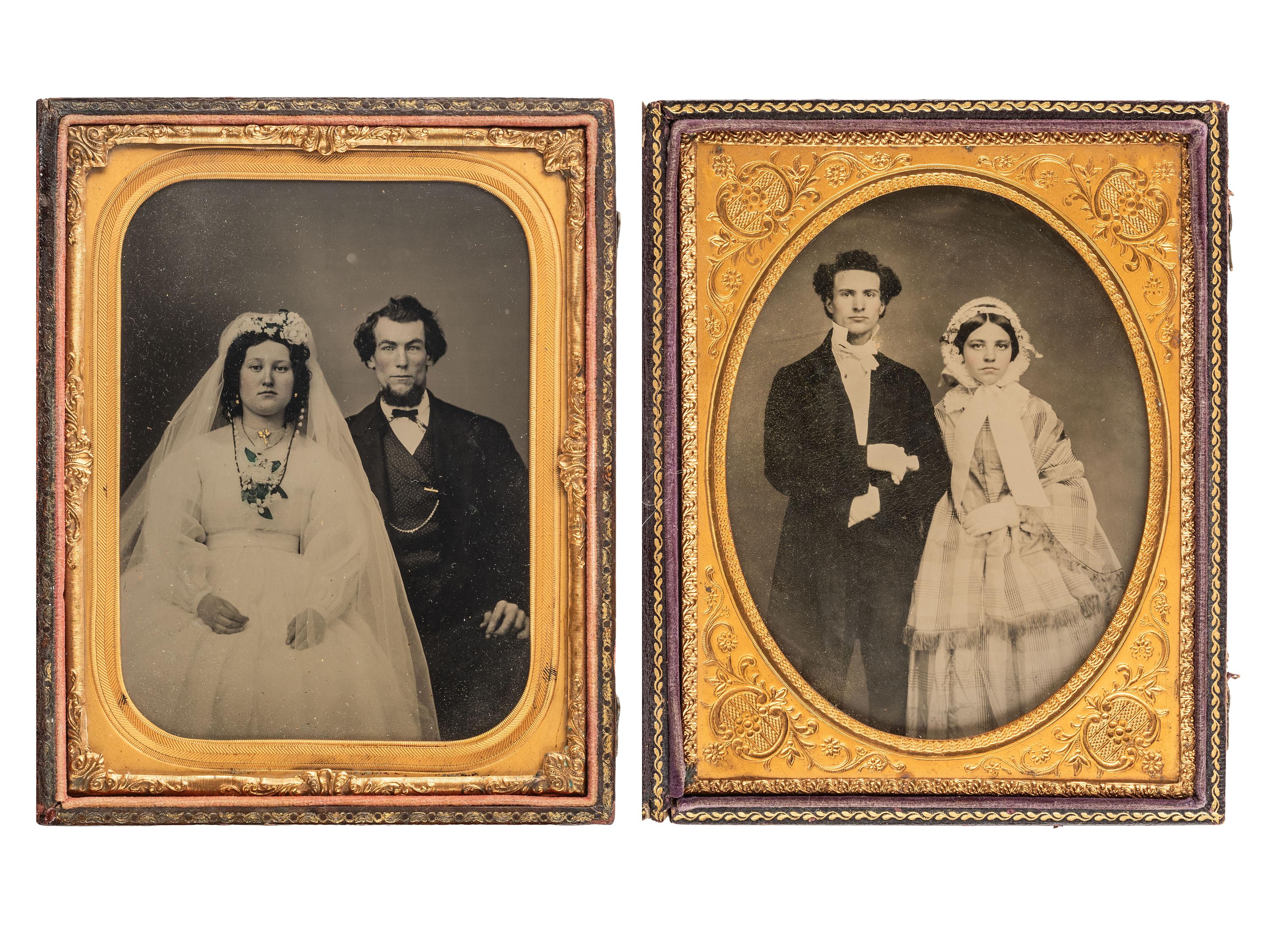[EARLY PHOTOGRAPHY]. 4 half plate ambrotype portraits of couples highlighted by a newlywed bride and groom.