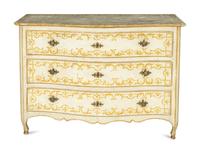 A Louis XV Oak Stencil Decorated Serpentine Front Commode