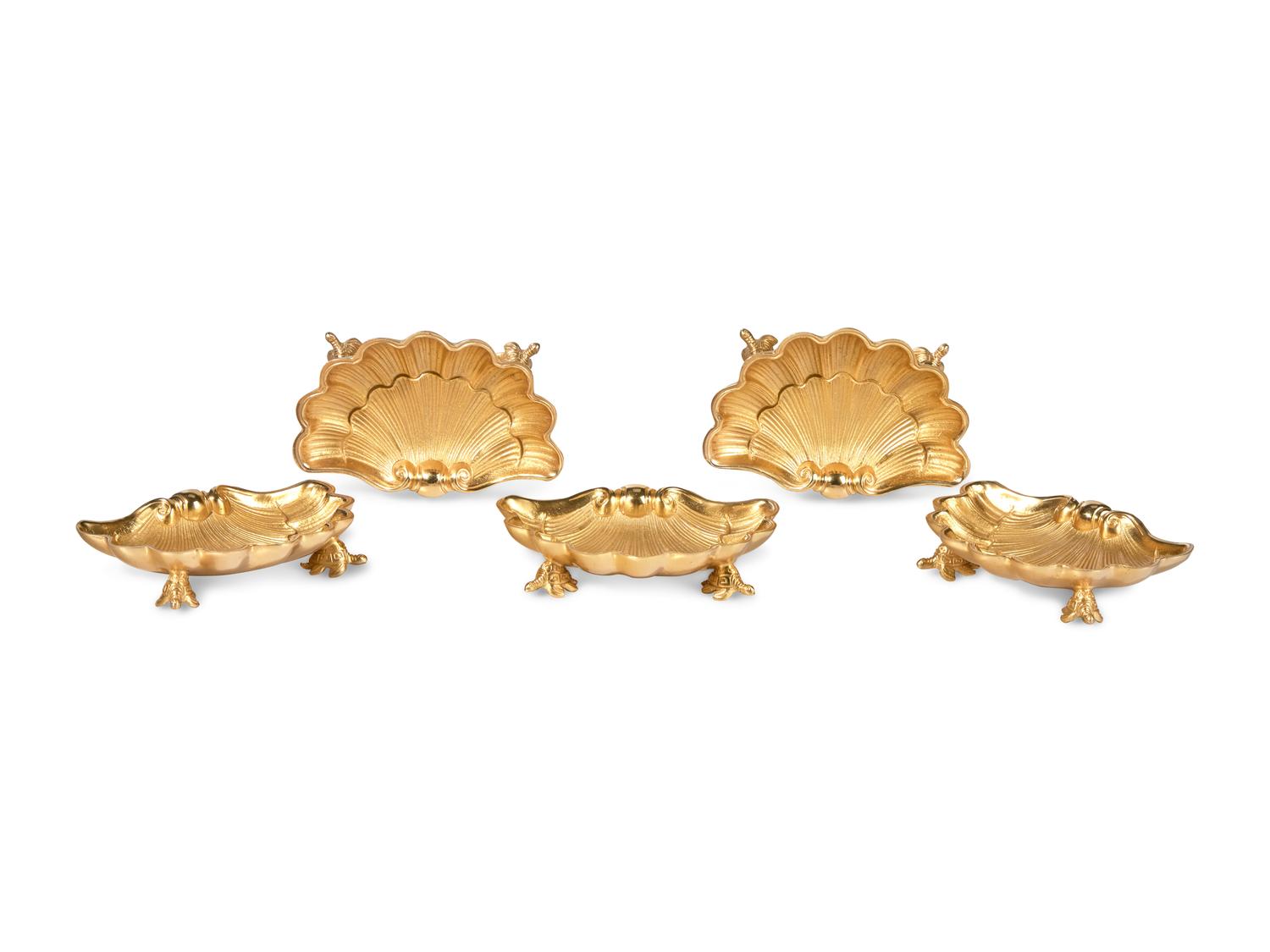 A Set of Five Brass or Gilt Metal Shell-Form Dishes