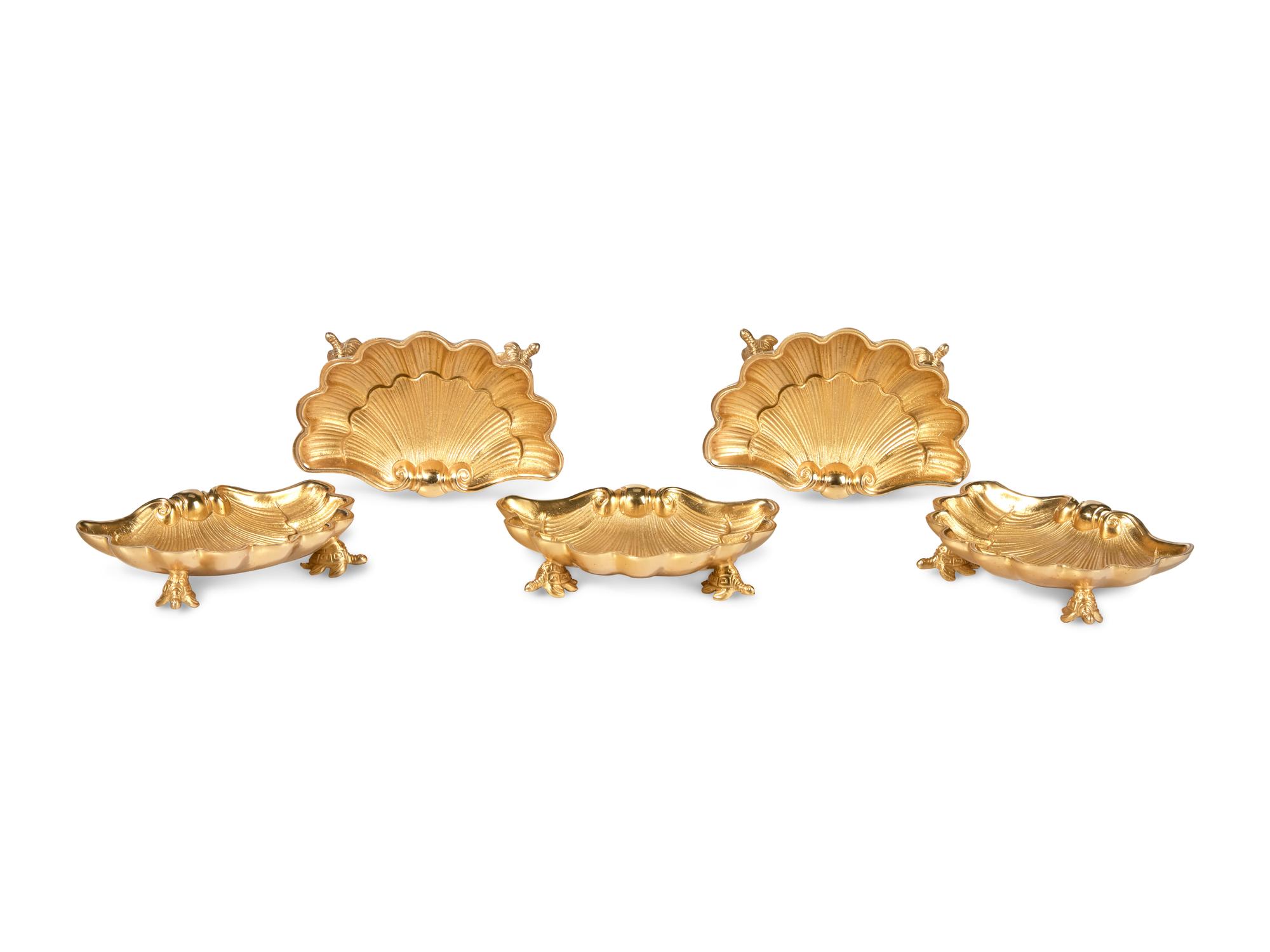 A Set of Five Brass or Gilt Metal Shell-Form Dishes