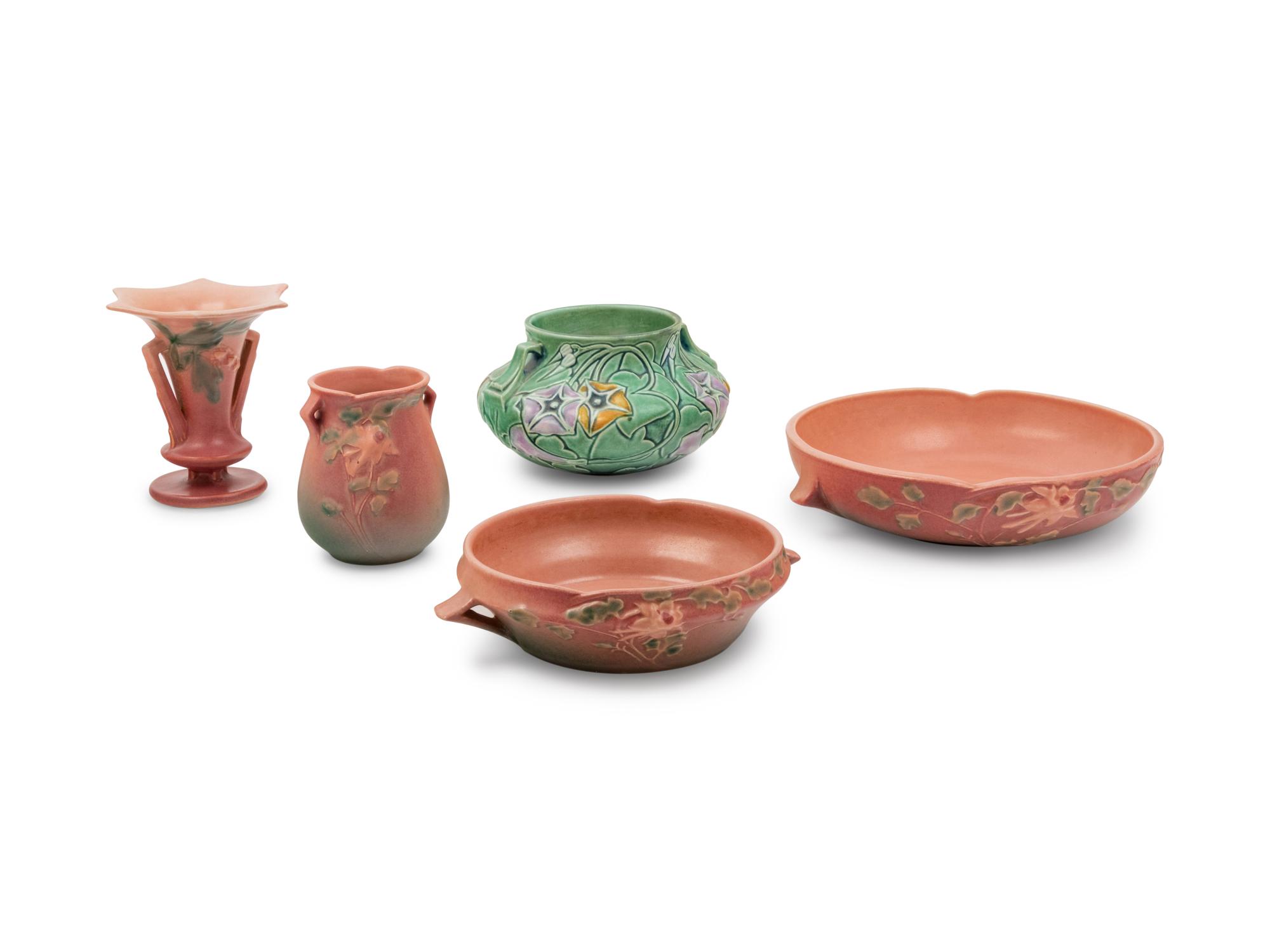 Five Roseville Pottery Vessels
