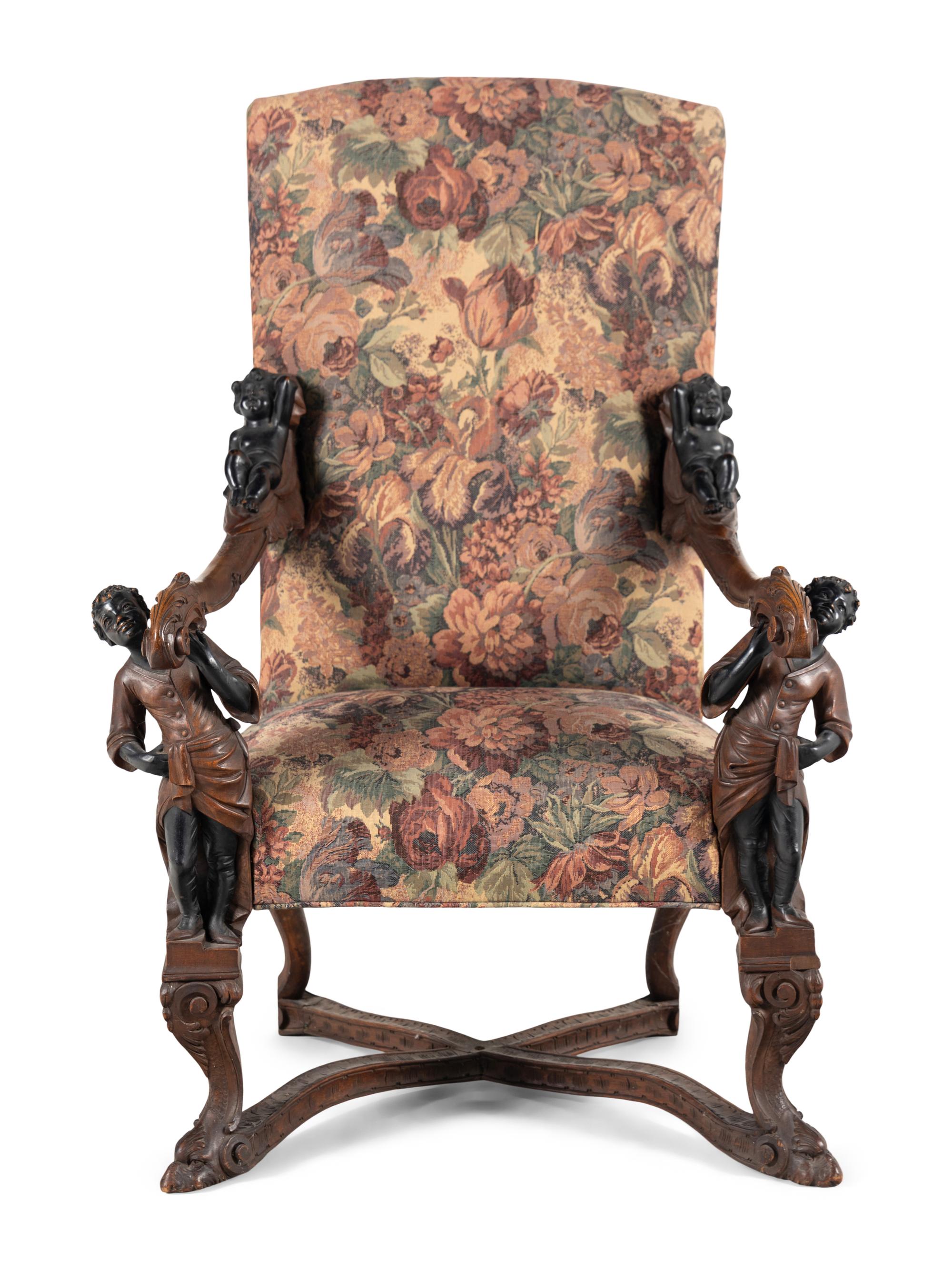An Italian Baroque Style Carved Walnut Armchair