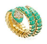 An 18 Karat Yellow Gold, Diamond and Enamel Serpent Ring, Roberto Legnazzi, 14.40 dwts.