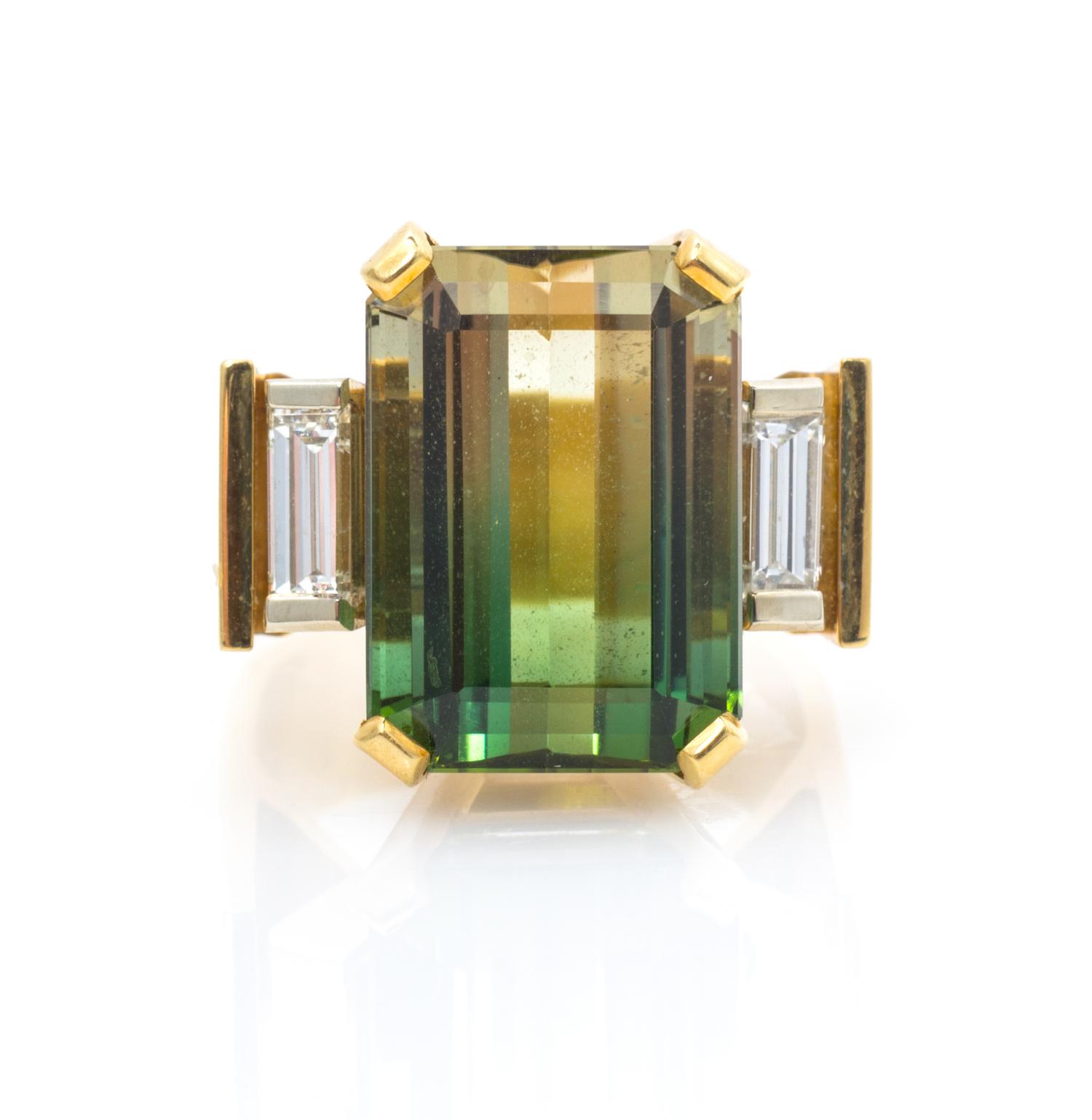 An 18 Karat Yellow Gold, Tourmaline and Diamond Ring, 9.50 dwts.