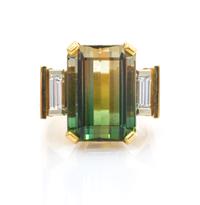 An 18 Karat Yellow Gold, Tourmaline and Diamond Ring, 9.50 dwts.