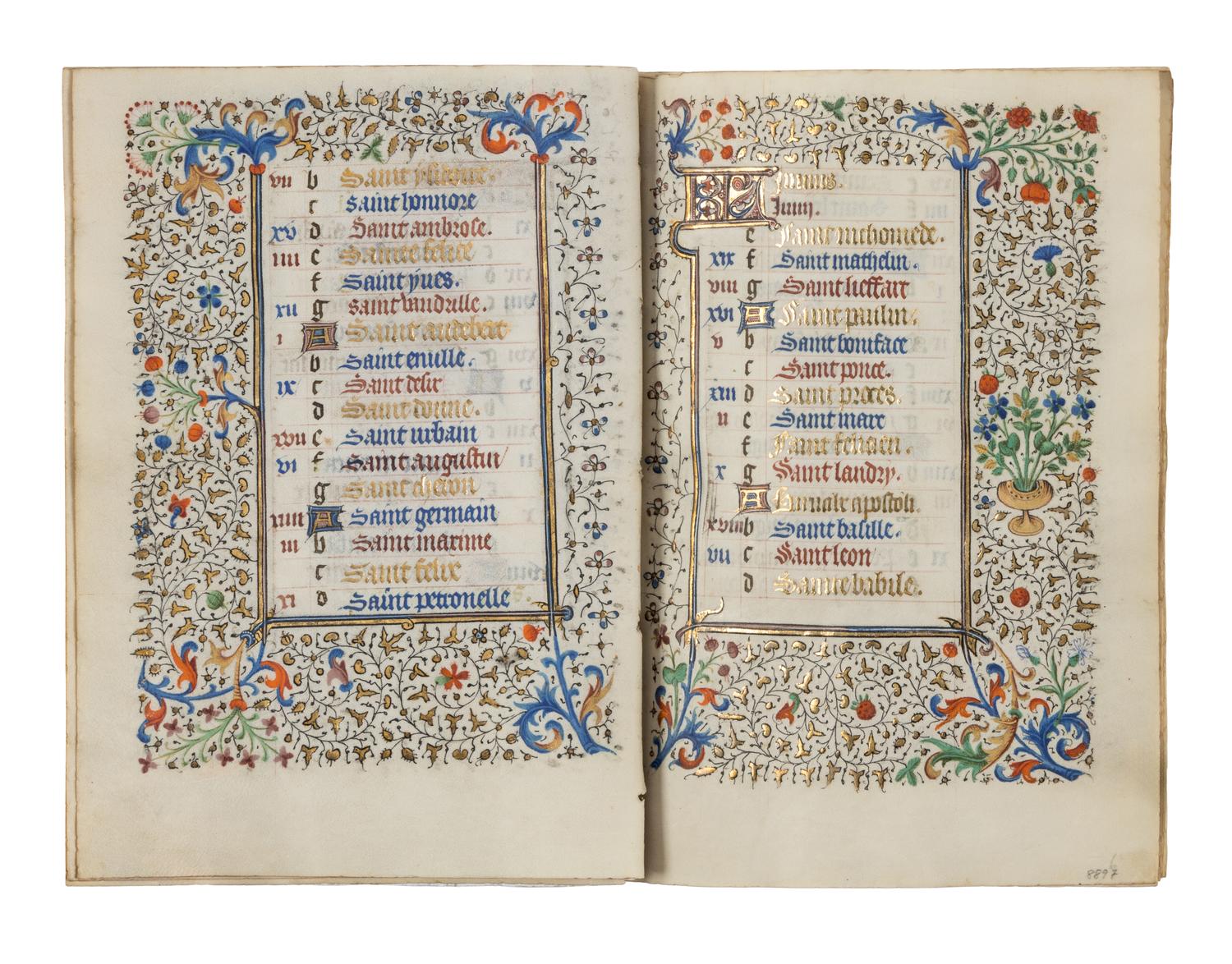 CIRCLE OF THE MASTER OF JEAN ROLIN II (active Paris, c. 1445–1465) A single quire of twelve leaves from a Book of Hours, calendar, in French, illuminated manuscript on parchment [France, Paris, c. 1450]