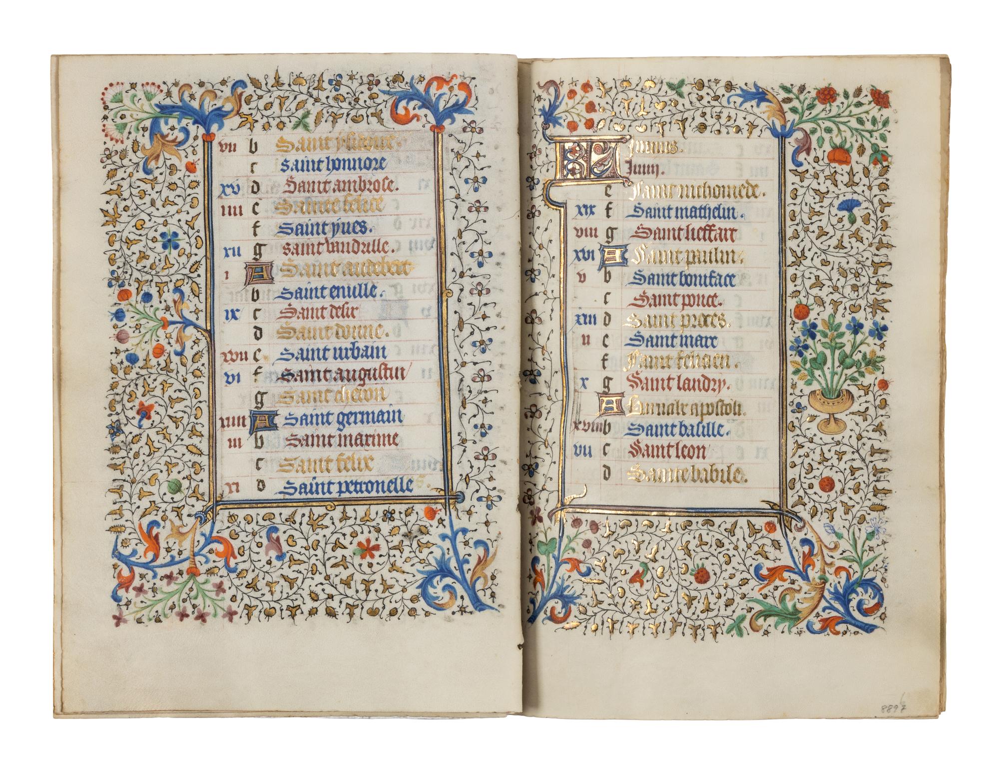 CIRCLE OF THE MASTER OF JEAN ROLIN II (active Paris, c. 1445–1465) A single quire of twelve leaves from a Book of Hours, calendar, in French, illuminated manuscript on parchment [France, Paris, c. 1450]