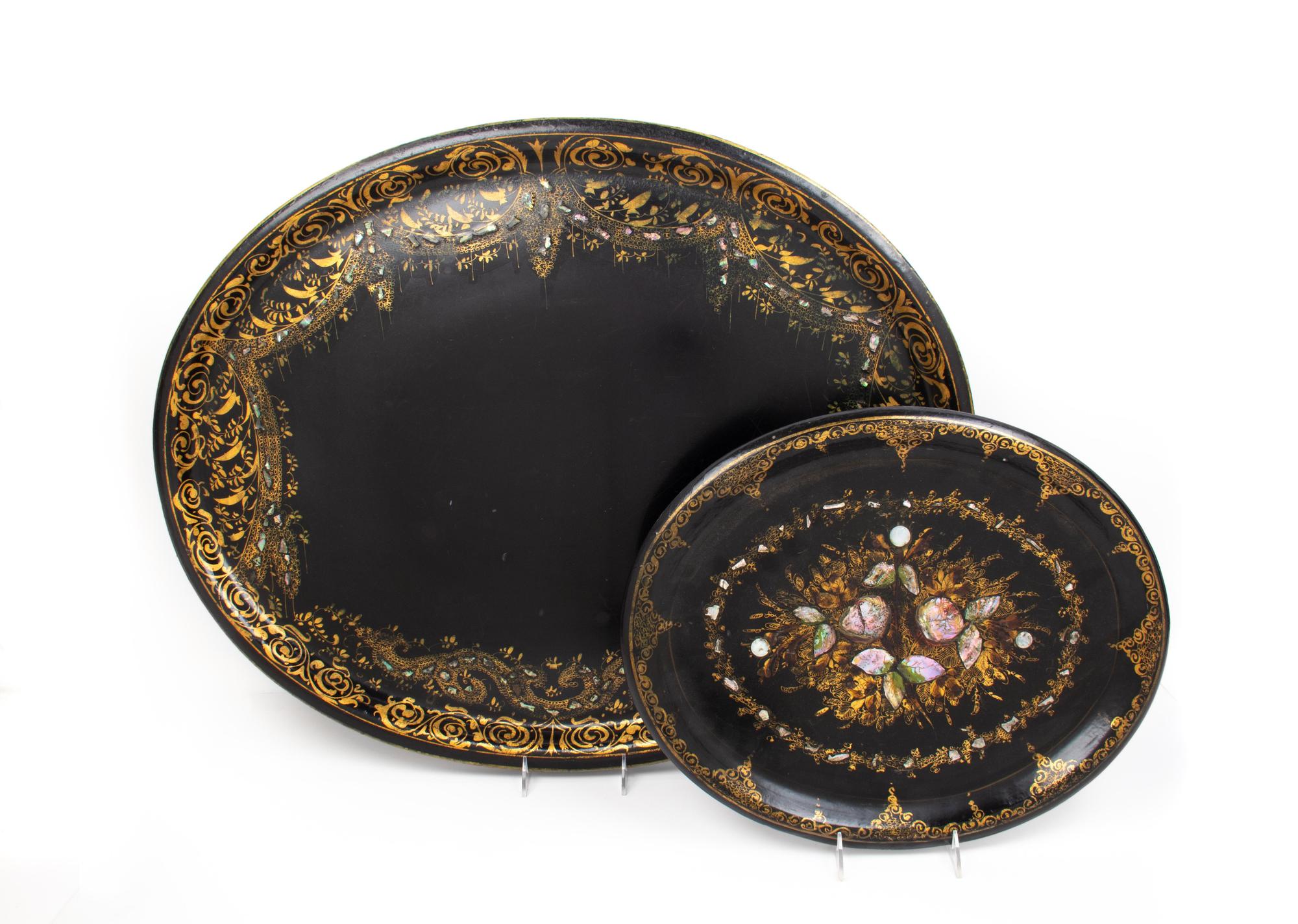 A Collection of Mother-of Pearl Inlaid Tole Trays