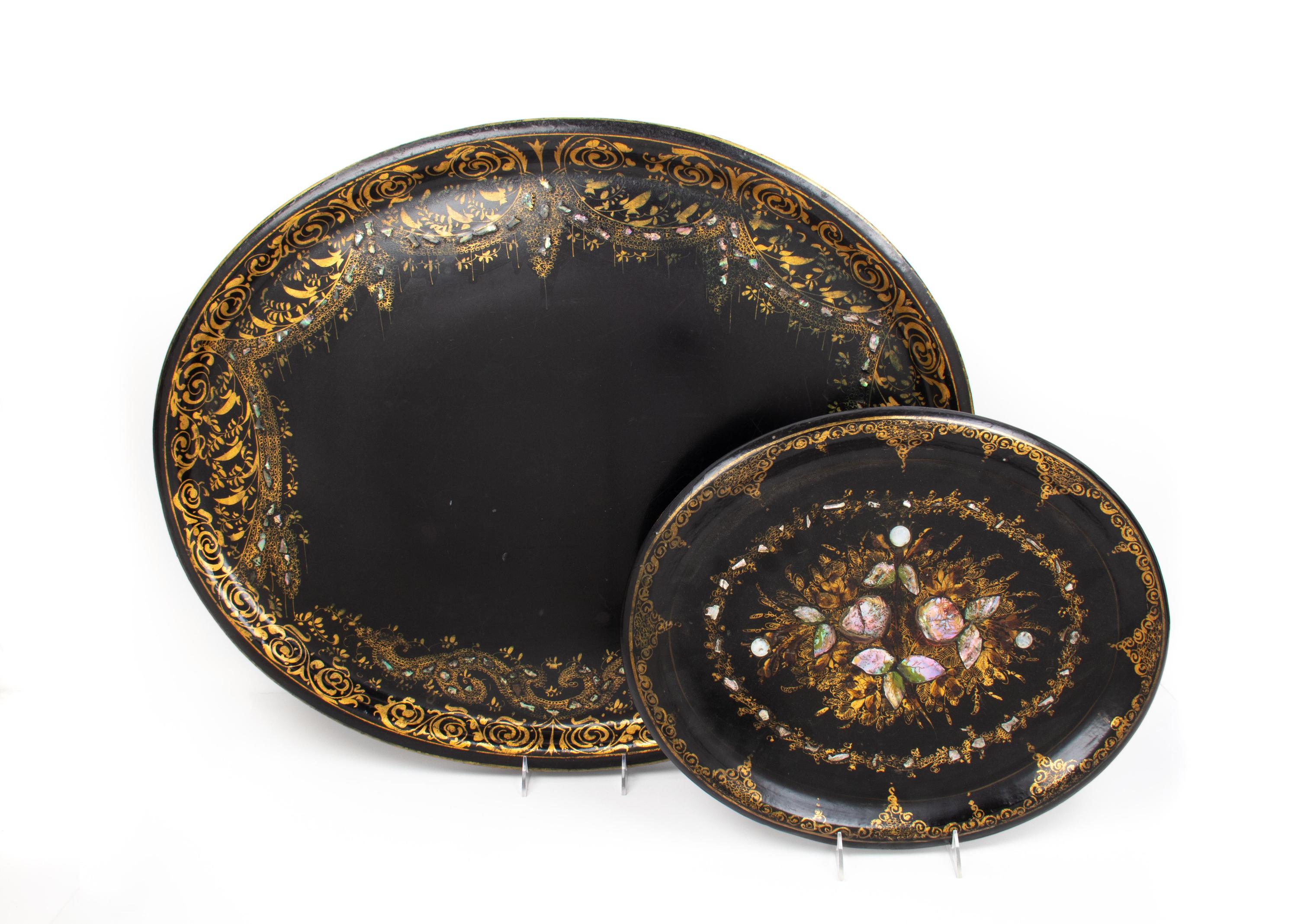 A Collection of Mother-of Pearl Inlaid Tole Trays