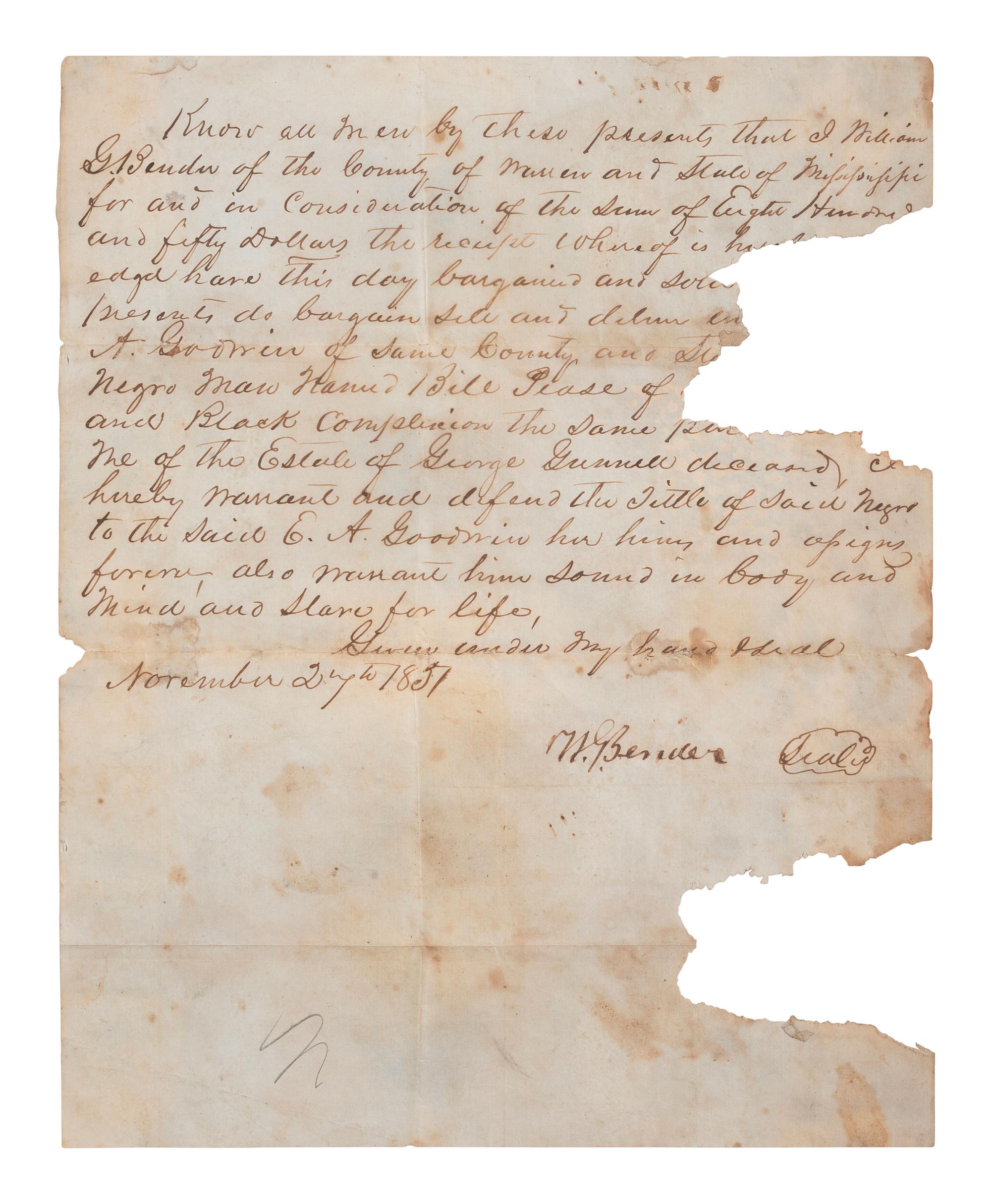 [ENSLAVEMENT & ABOLITION]. A group of 6 estate documents listing individual enslaved persons, most by name. Ca 1830-1858.