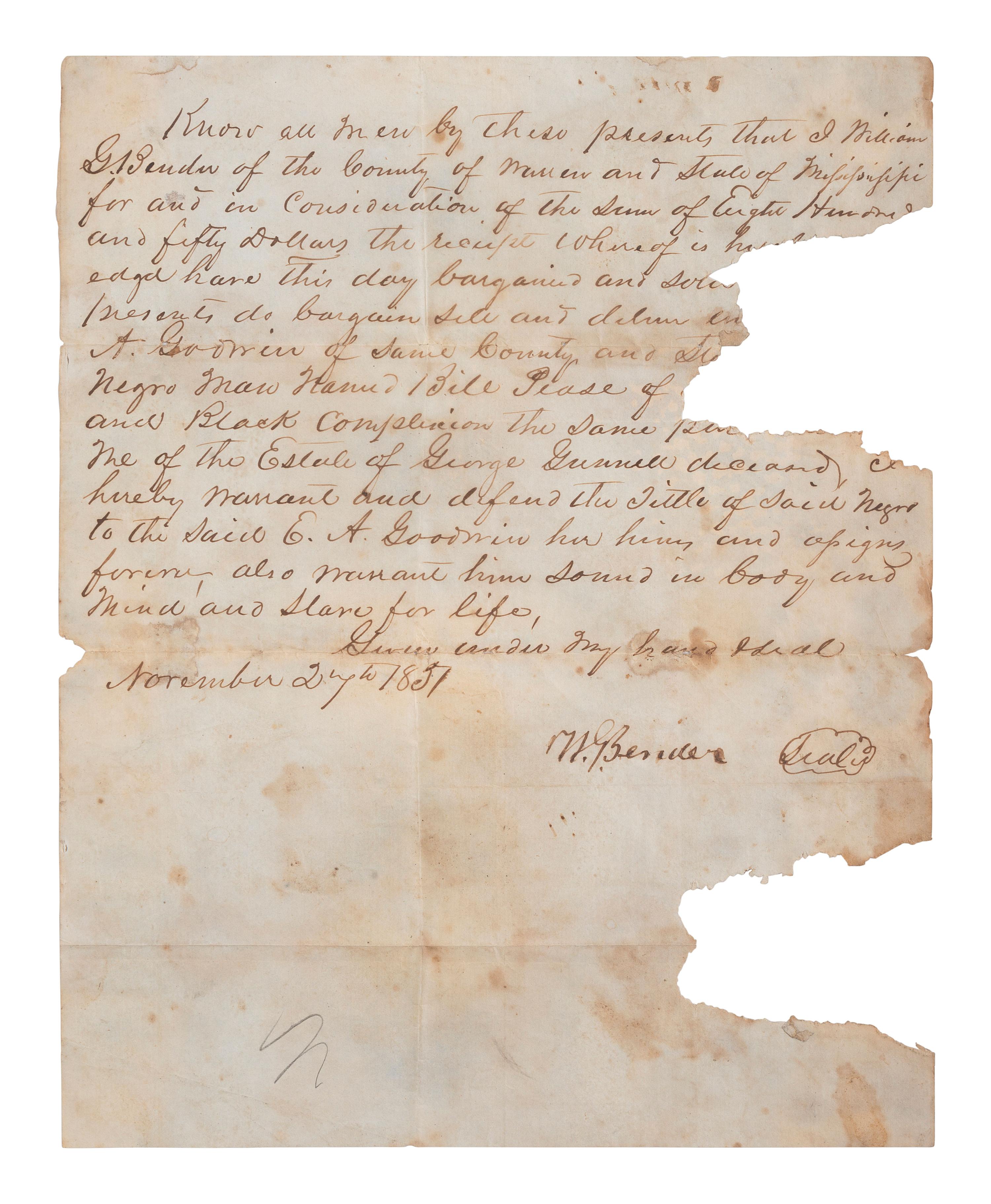 [ENSLAVEMENT & ABOLITION]. A group of 6 estate documents listing individual enslaved persons, most by name. Ca 1830-1858.